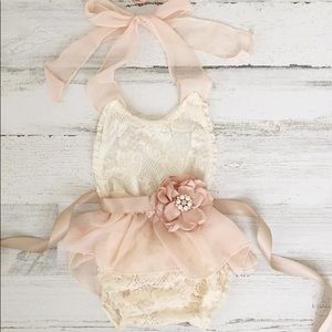 Baby Girl 1st Birthday Cake Smash Boho Lace Romper